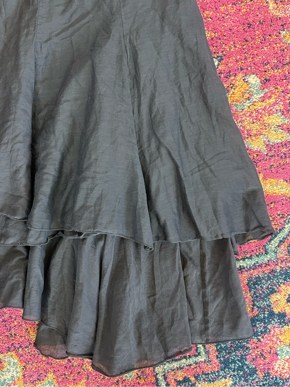 CAbi | Women’s Charcoal Grey Silk Blend Asymmetrical Layered Ruffle Skirt Size 8 - Picture 4 of 14